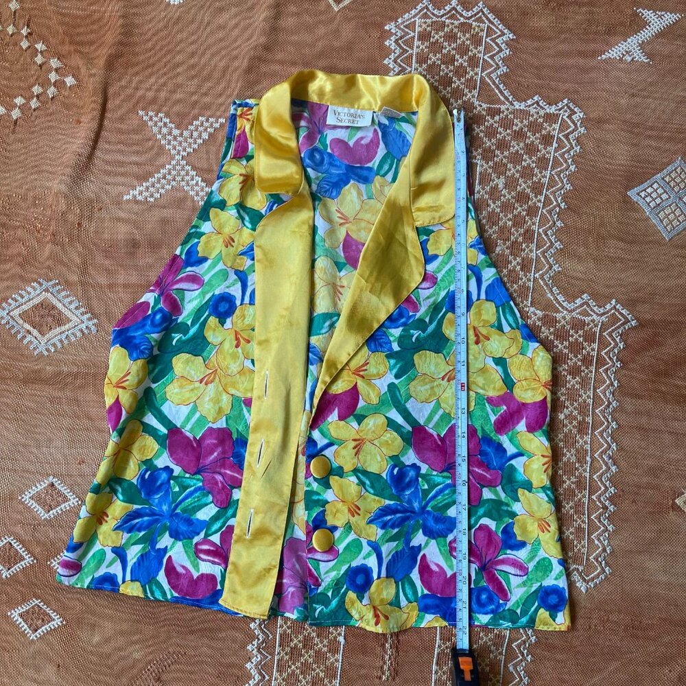Vintage Victoria’s Secret Satin Floral Vest – Bright Yellow Collar, Medium, 90s - Picture 3 of 4